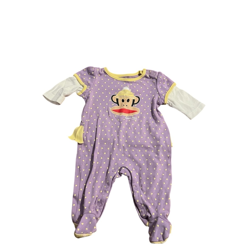 🐵PAUL FRANK: Newborn girl footsie w/heart pattern & snaps, never worn.